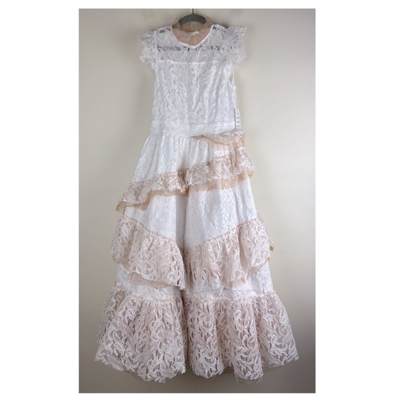 Joyfolie Prairie Cottagecore Eleanor Lace Tulle Maxi Dress White Orange Nude | 8 - Picture 1 of 12